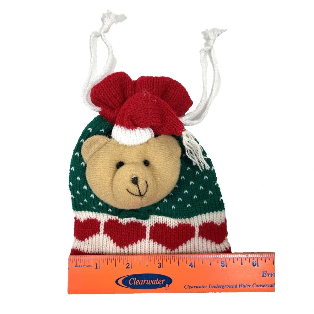 Christmas Knit Gift Bags with Draw String for Gifts or Candy Lot of 2 Bears